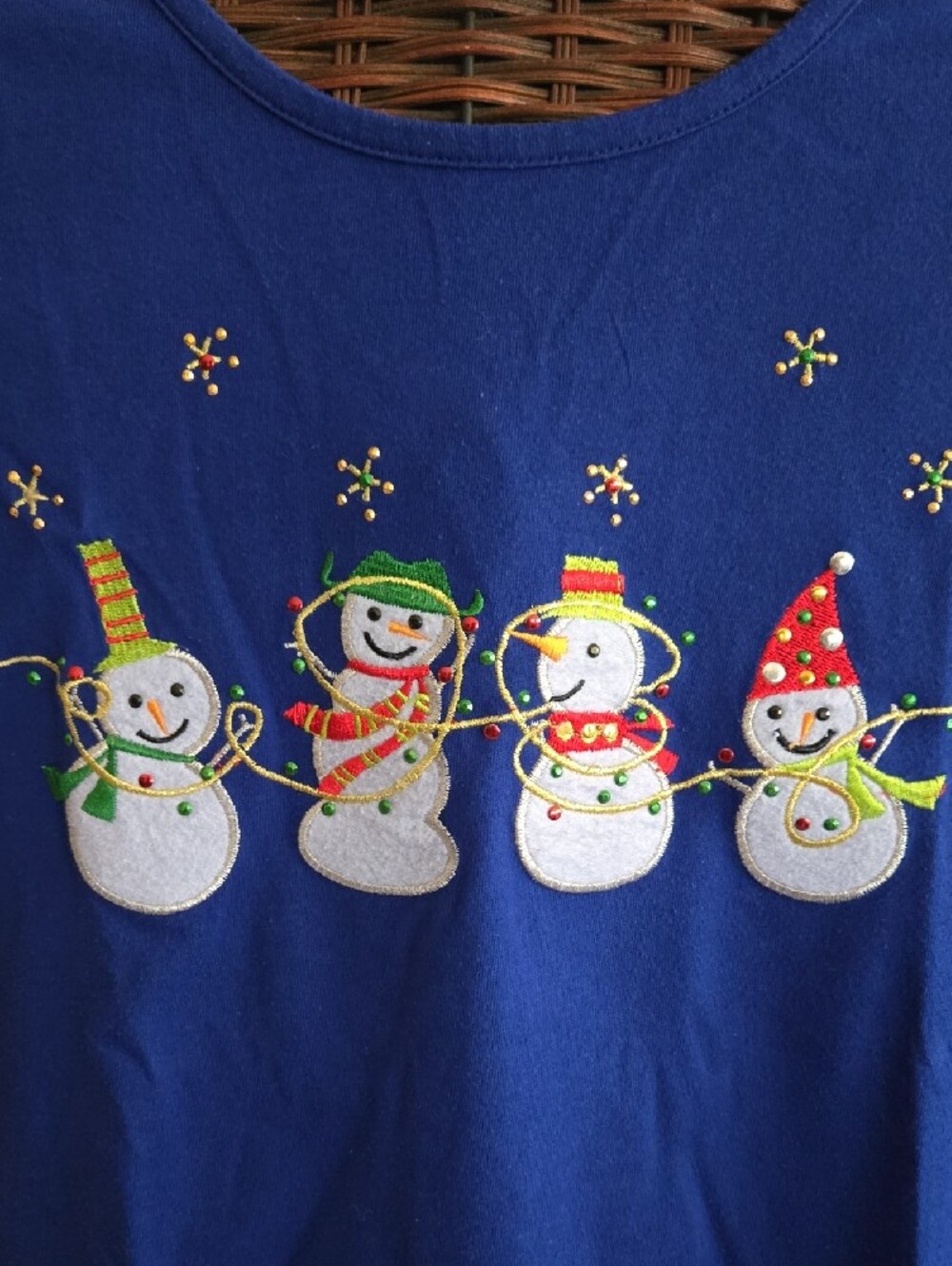 Kim Rogers Deep Blue Knit Snowman Top-XL - Picture 8 of 8